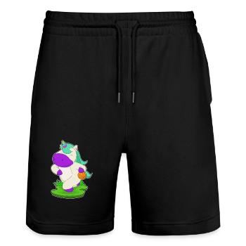 Einhorn Basketballspieler Basketball - Stanley/Stella Unisex Bio Joggingshorts Trainer  - Schwarz - Vorne - Nik (191cm) & Marisol (170cm)