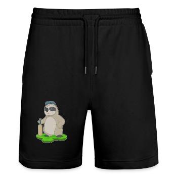 Faultier Cricket Cricketschläger - Stanley/Stella Unisex Bio Joggingshorts Trainer  - Schwarz - Vorne - Nik (191cm) & Marisol (170cm)