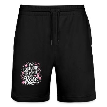 Octobre rose Lutte contre le cancer du sein - Short de jogging bio TRAINER Stanley/Stella unisexe - noir - Devant - Nik (191cm) & Marisol (170cm)