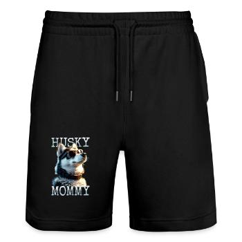 Husky Mommy Mom Mother's Day Mistress Siberian Husky - Stanley/Stella Trainer Unisex Organic Jogging Shorts - black - Front - Nik (191cm) & Marisol (170cm)