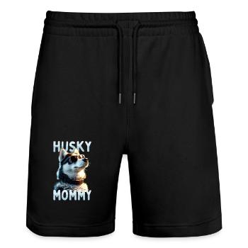 Husky Mommy Mom Mother's Day Mistress Siberian Husky - Stanley/Stella Trainer Unisex Organic Jogging Shorts - black - Front - Nik (191cm) & Marisol (170cm)