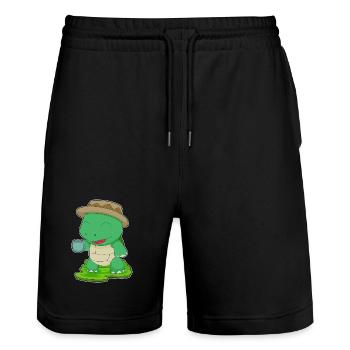 Tasse à café tortue - Short de jogging bio TRAINER Stanley/Stella unisexe - noir - Devant - Nik (191cm) & Marisol (170cm)