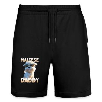 Maltese Daddy Papa Vatertag Dad Süßer Malteser - Stanley/Stella Unisex Bio Joggingshorts Trainer  - Schwarz - Vorne - Nik (191cm) & Marisol (170cm)