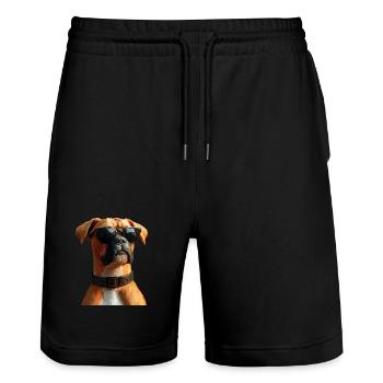 Deutscher Boxer Hunde Boxerverein German Boxer - Stanley/Stella Unisex Bio Joggingshorts Trainer  - Schwarz - Vorne - Nik (191cm) & Marisol (170cm)