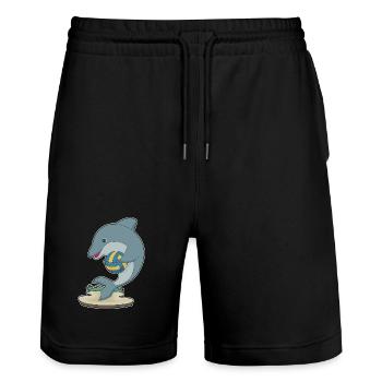 Dolphin Volleyball Player Volleyball - Stanley/Stella Trainer Unisex Organic Jogging Shorts - black - Front - Nik (191cm) & Marisol (170cm)
