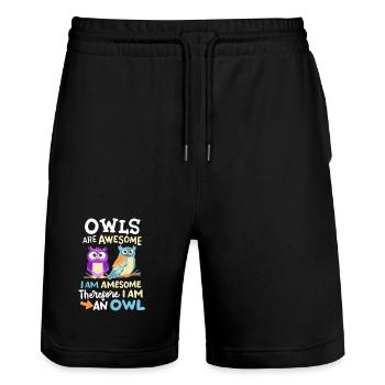 Eulen Eulenliebhaber - Stanley/Stella Unisex Bio Joggingshorts Trainer  - Schwarz - Vorne - Nik (191cm) & Marisol (170cm)