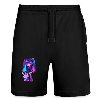 Cute Kawaii Anime Girl Grunge Goth Bunny Gothic - Stanley/Stella Unisex Bio Joggingshorts Trainer  - Schwarz - Vorne - Nik (191cm) & Marisol (170cm)