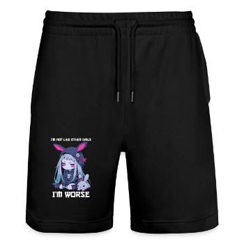 Not Like Other Girls Kawaii Goth Bunny Gothic - Stanley/Stella Trainer Unisex Organic Jogging Shorts - black - Front - Nik (191cm) & Marisol (170cm)
