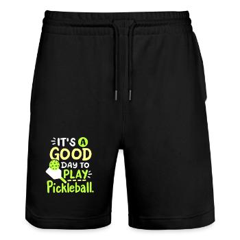 Pickleball-Spieler - Stanley/Stella Unisex Bio Joggingshorts Trainer  - Schwarz - Vorne - Nik (191cm) & Marisol (170cm)