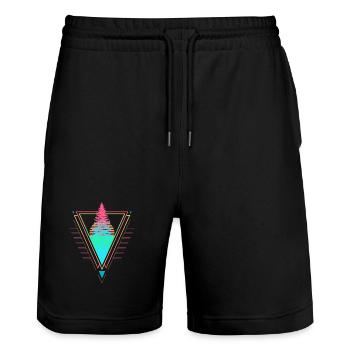Tannenbaum Vaporwave Synthwave des années 90 80 coucher de soleil - Short de jogging bio TRAINER Stanley/Stella unisexe - noir - Devant - Nik (191cm) & Marisol (170cm)