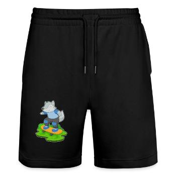 Wolf Skater Skateboard - Stanley/Stella Trainer Unisex Organic Jogging Shorts - black - Front - Nik (191cm) & Marisol (170cm)