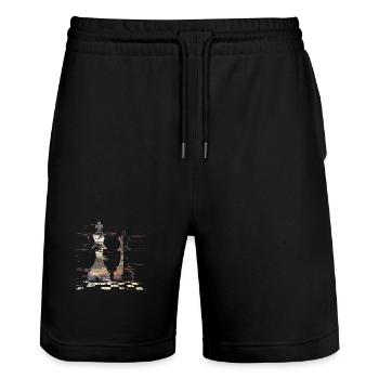 Chess Queen and King Graphic - Stanley/Stella Trainer Unisex Organic Jogging Shorts - black - Front - Nik (191cm) & Marisol (170cm)