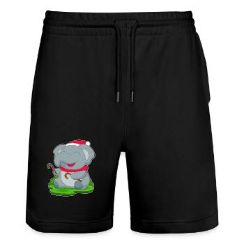 Canne de Noël éléphant - Short de jogging bio TRAINER Stanley/Stella unisexe - noir - Devant - Nik (191cm) & Marisol (170cm)