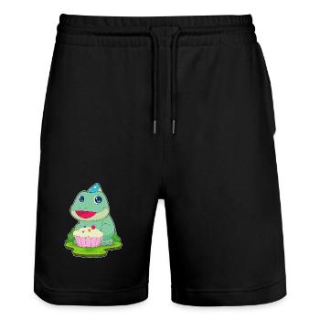 Frog Birthday Cupcake - Stanley/Stella Trainer Unisex Organic Jogging Shorts - black - Front - Nik (191cm) & Marisol (170cm)