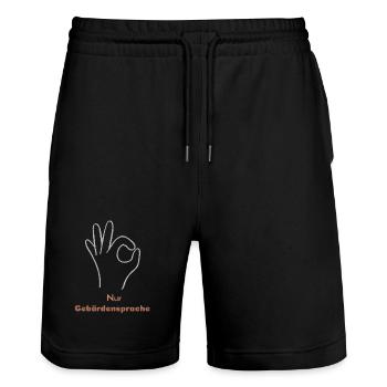 Langue des signes uniquement - Short de jogging bio TRAINER Stanley/Stella unisexe - noir - Devant - Nik (191cm) & Marisol (170cm)