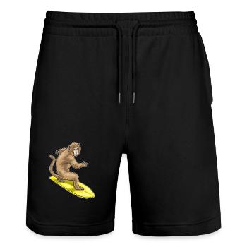 Affe Surfen Surfbrett Sommer - Stanley/Stella Unisex Bio Joggingshorts Trainer  - Schwarz - Vorne - Nik (191cm) & Marisol (170cm)