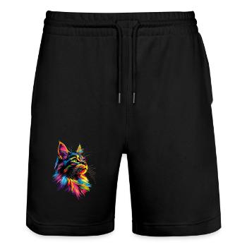 Maine Coon Cat Colorful Rainbow Maine Coon Cats - Stanley/Stella Trainer Unisex Organic Jogging Shorts - black - Front - Nik (191cm) & Marisol (170cm)