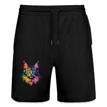 Maine Coon Cat Colorful Rainbow Maine Coon Cats - Stanley/Stella Trainer Unisex Organic Jogging Shorts - black - Front - Nik (191cm) & Marisol (170cm)