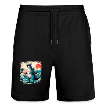Funny Monster Chihuahua Dogzilla Anime Manga Japan - Stanley/Stella Trainer Unisex Organic Jogging Shorts - black - Front - Nik (191cm) & Marisol (170cm)