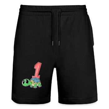 Numéro 1 Numéro Un - Motif Tortue - Short de jogging bio TRAINER Stanley/Stella unisexe - noir - Devant - Nik (191cm) & Marisol (170cm)
