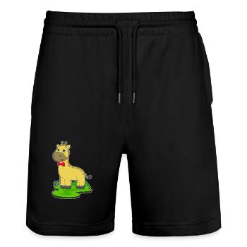 Giraffe Schleife - Stanley/Stella Unisex Bio Joggingshorts Trainer  - Schwarz - Vorne - Nik (191cm) & Marisol (170cm)