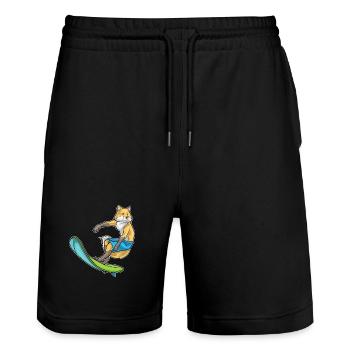 Fuchs Surfen Surfbrett Sommer - Stanley/Stella Unisex Bio Joggingshorts Trainer  - Schwarz - Vorne - Nik (191cm) & Marisol (170cm)