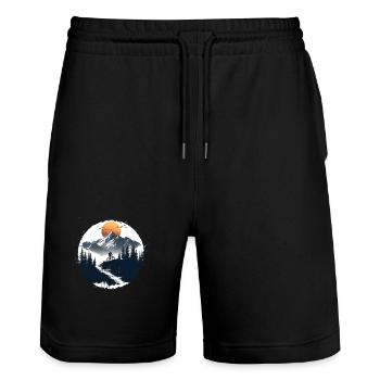 Fahrradfahrer Illustration - Stanley/Stella Unisex Bio Joggingshorts Trainer  - Schwarz - Vorne - Nik (191cm) & Marisol (170cm)