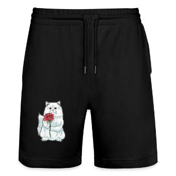 Rose perse Cat - Short de jogging bio TRAINER Stanley/Stella unisexe - noir - Devant - Nik (191cm) & Marisol (170cm)