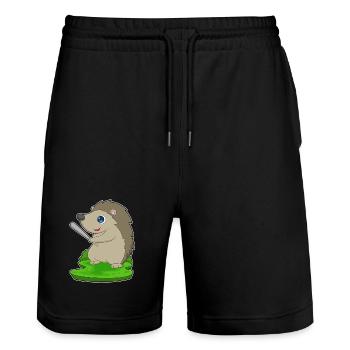 Hedgehog Baseball Baseball Bat - Stanley/Stella Trainer Unisex Organic Jogging Shorts - black - Front - Nik (191cm) & Marisol (170cm)