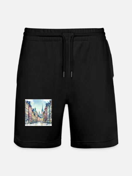 Gamla Stan Stockholm Scandinavia Sweden Spring - Stanley/Stella Trainer Unisex Organic Jogging Shorts - black
