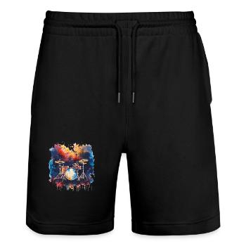 Schlagzeug Synthwave - Stanley/Stella Unisex Bio Joggingshorts Trainer  - Schwarz - Vorne - Nik (191cm) & Marisol (170cm)