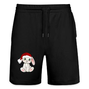 Süßer Hase mit Santa Mütze Weihnachtsmütze - Stanley/Stella Unisex Bio Joggingshorts Trainer  - Schwarz - Vorne - Nik (191cm) & Marisol (170cm)