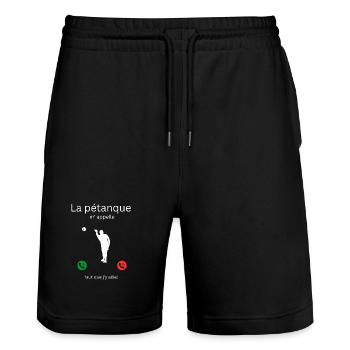 La pétanque m' appelle, faut que j'y aille ! - Short de jogging bio TRAINER Stanley/Stella unisexe - noir - Devant - Nik (191cm) & Marisol (170cm)