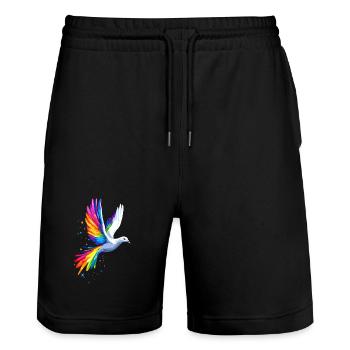 Taube Weiß Frieden Peace Ringeltaube Weiße Tauben - Stanley/Stella Unisex Bio Joggingshorts Trainer  - Schwarz - Vorne - Nik (191cm) & Marisol (170cm)