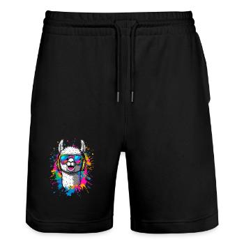 Alpaka Süßes Lama Farm Life Is Better With Alpakas - Stanley/Stella Unisex Bio Joggingshorts Trainer  - Schwarz - Vorne - Nik (191cm) & Marisol (170cm)