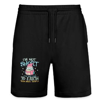 i m not short i m just more down to earth owl - Stanley/Stella Unisex Bio Joggingshorts Trainer  - Schwarz - Vorne - Nik (191cm) & Marisol (170cm)