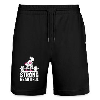 Bodybuilder Gym Girl Barre Puissance Beauté - Short de jogging bio TRAINER Stanley/Stella unisexe - noir - Devant - Nik (191cm) & Marisol (170cm)