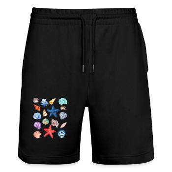 T-shirt coquillage Motif hawaïen coloré - Short de jogging bio TRAINER Stanley/Stella unisexe - noir - Devant - Nik (191cm) & Marisol (170cm)