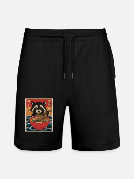 Kawaii Raccoon Ramen Funny Japanese Anime - Stanley/Stella Trainer Unisex Organic Jogging Shorts - black