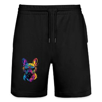French Bulldog Dog Motif Great Dane Frenchie - Stanley/Stella Trainer Unisex Organic Jogging Shorts - black - Front - Nik (191cm) & Marisol (170cm)