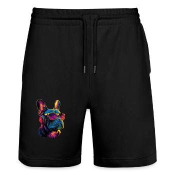 French Bulldog Dog Motif Great Dane Frenchie - Stanley/Stella Trainer Unisex Organic Jogging Shorts - black - Front - Nik (191cm) & Marisol (170cm)
