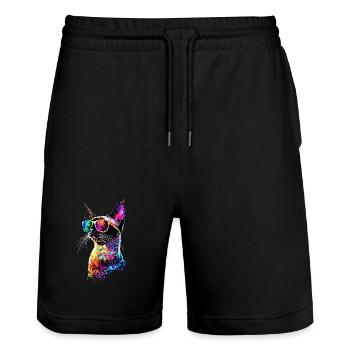 Siamkatze Siam Katze Siamese Cat Siamesen Katzen - Stanley/Stella Unisex Bio Joggingshorts Trainer  - Schwarz - Vorne - Nik (191cm) & Marisol (170cm)