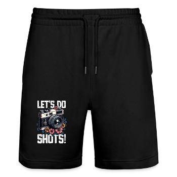 Let's Do Shots Photographer Camera Saying for - Stanley/Stella Trainer Unisex Organic Jogging Shorts - black - Front - Nik (191cm) & Marisol (170cm)