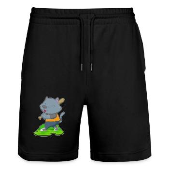 Katze Baseball Baseballschläger - Stanley/Stella Unisex Bio Joggingshorts Trainer  - Schwarz - Vorne - Nik (191cm) & Marisol (170cm)