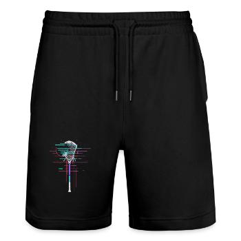 Lacrosse Stick 80s - Stanley/Stella Trainer Unisex Organic Jogging Shorts - black - Front - Nik (191cm) & Marisol (170cm)