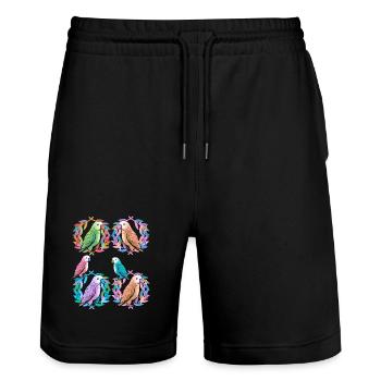 Vogel Vögel Papagei Papageien Lorbeerkranz - Stanley/Stella Unisex Bio Joggingshorts Trainer  - Schwarz - Vorne - Nik (191cm) & Marisol (170cm)