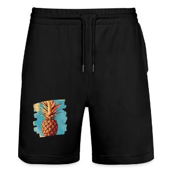 Ananas - Stanley/Stella Unisex Bio Joggingshorts Trainer  - Schwarz - Vorne - Nik (191cm) & Marisol (170cm)