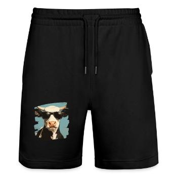 Kuh Bauer - Stanley/Stella Unisex Bio Joggingshorts Trainer  - Schwarz - Vorne - Nik (191cm) & Marisol (170cm)