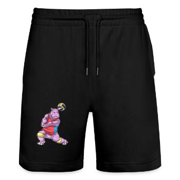 hippopotamus volleyball player volleyball - Stanley/Stella Trainer Unisex Organic Jogging Shorts - black - Front - Nik (191cm) & Marisol (170cm)