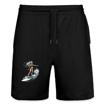 Graphique de surfeuse - Short de jogging bio TRAINER Stanley/Stella unisexe - noir - Devant - Nik (191cm) & Marisol (170cm)